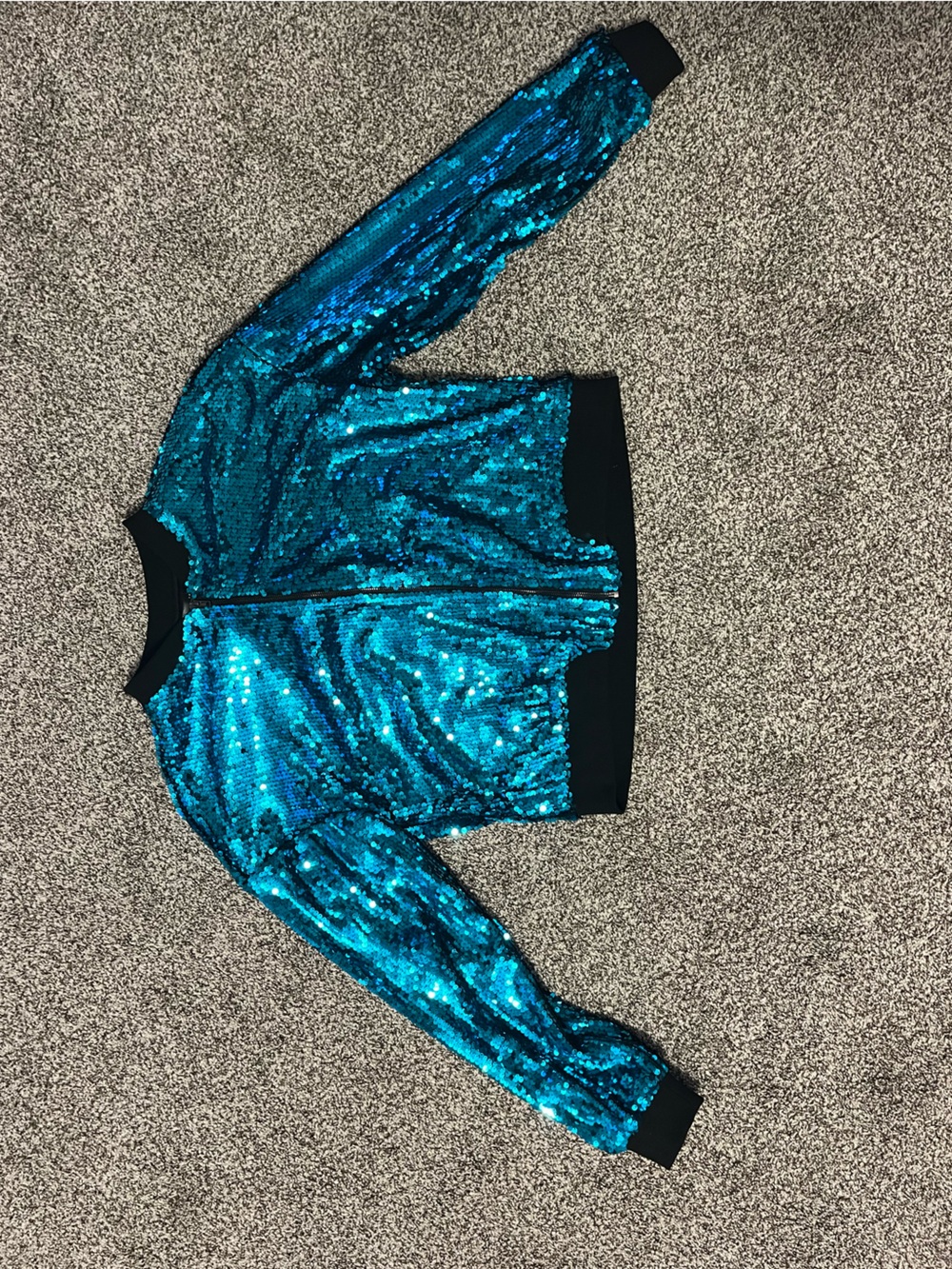 Allegra K Women’s Teal Sequin Bomber Jacket